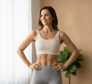 Post-surgery abdomen with healing incisions.